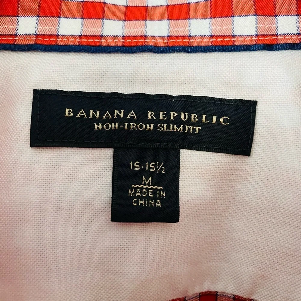 Banana Republic Non Iron Button Up Mens Sz Medium Cayenne Orange Slim Fit Check